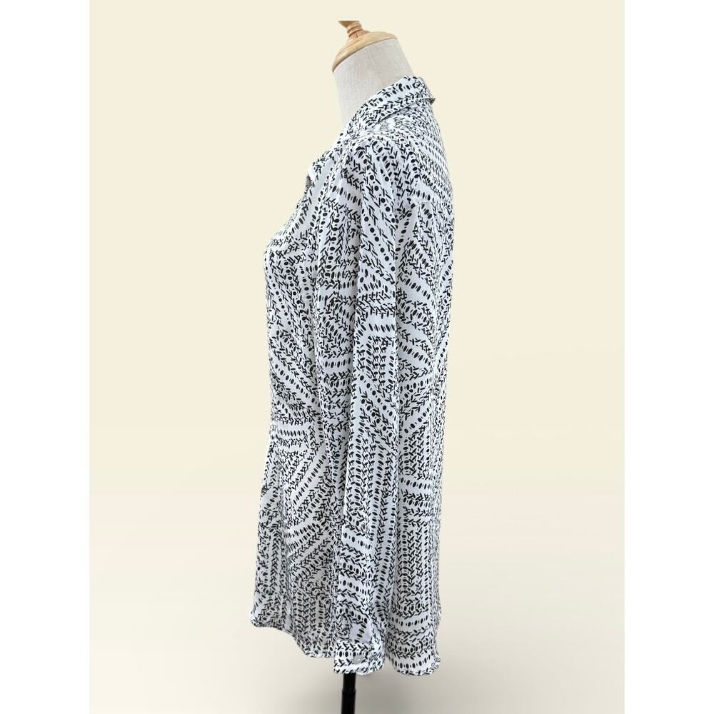 Cabi White And Black Pattern Split Back Blouse, S… - image 2